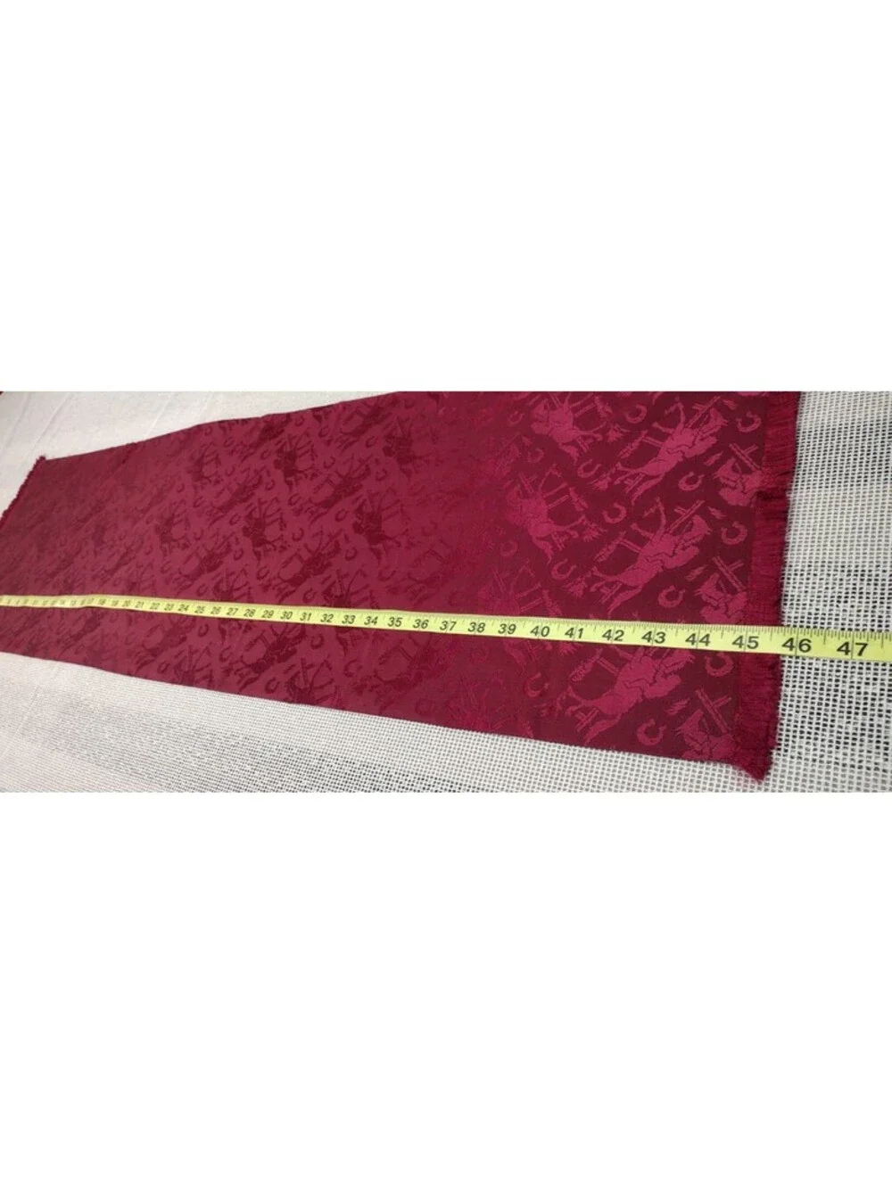 Vintage 40s 50s Scarf Jockey Horse JACGUARD BROCADE BURGUNDY Rayon Cotton Blend